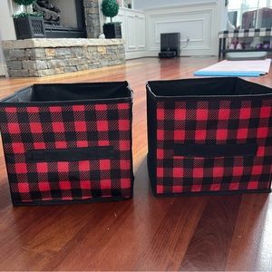 Set of two red and black buffalo check fabric storage cubes